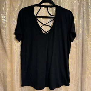 Express Black Modal Strappy Back Relaxed Fit T Shirt Large